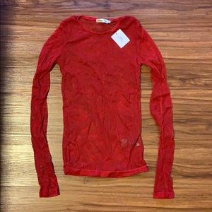 Long sleeve red mesh shirt